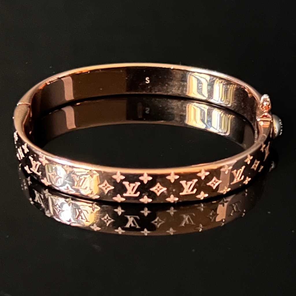 Louis Vuitton Monogram Hinged Bangle Bracelet Rose Gold Tone Size S